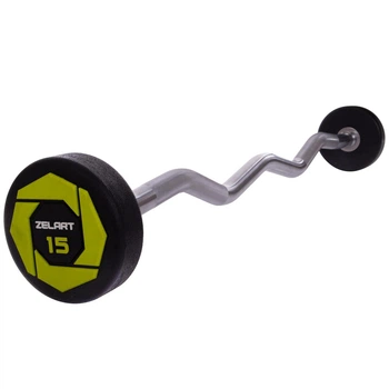 Штанга 15кг с фиксированным весом изогнутая полиуретановая Zelart Urethane Barbell 2690-15 длина 104см