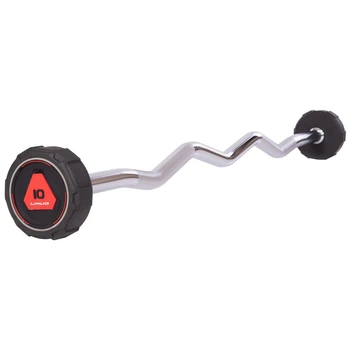 Штанга 10кг с фиксированным весом изогнутая полиуретановая LiNuo Fitness 3623-10 длина 109см