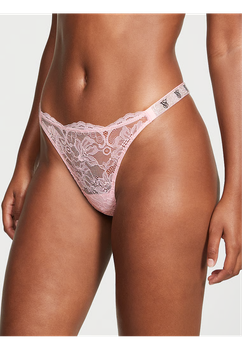 Трусики Victoria's Secret VERY SEXY Bombshell Shine Strap Thong Pink Logo зі стразами M Рожеві Мереживні трусики