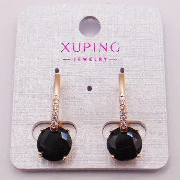 Серьги медзолото с черным фианитом Xuping 25х19 xp20