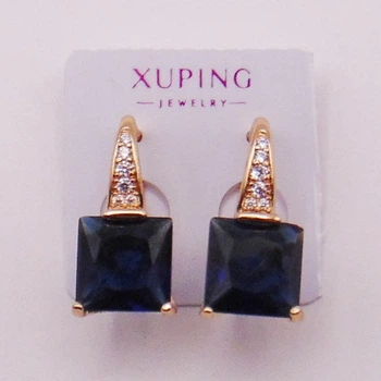 Серьги медзолото с синим камнем с фианитами Xuping 18х9 xp9