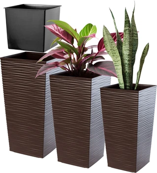 Donice na kwiaty z wkładem Kadax Tuluza K8065 25 cm + 30 cm + 35 cm Mokka