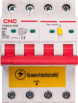 Диференційний автоматичний вимикач CNC Electric YCB9LE-80M 4P C63 6000A 30mA 230V (NV821969)