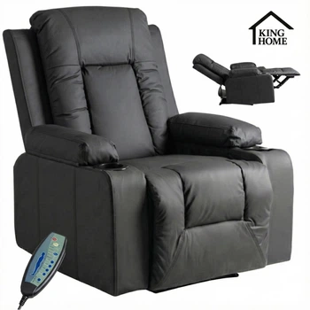 Крісло-реклайнер Prime Seat Black із масажем, розкладне, з підніжкою до 125 кг, King Home®
