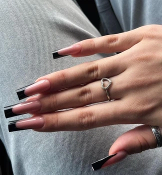 Накладні нігті Nail чорний френч, квадрат, екстра довгі, 24 шт