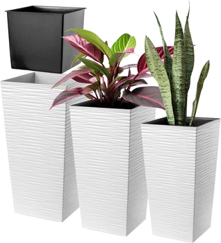 Donice na kwiaty z wkładem Kadax Tuluza K8071 30 cm + 35 cm + 40 cm Białe