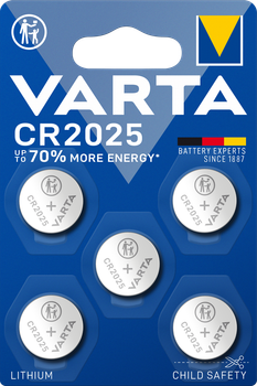 Литиевые батарейки Varta Knopfzelle CR2025 Blister 3 В 5 шт (6025101415)
