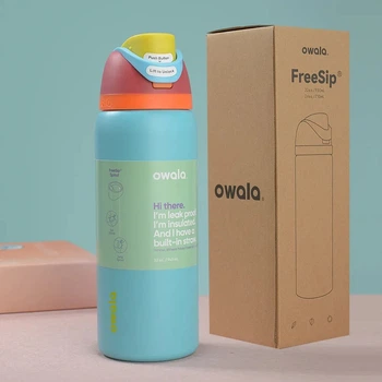 Термопляшка для води термос blue Owala Freesip 950 мл з нержавіючої сталі туристична пляшка з кришкою