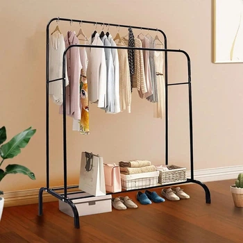 Двойная стойка для одежды Double floor Hanger 162*96*44 см нагрузкой до 48 кг, металлическая, черная