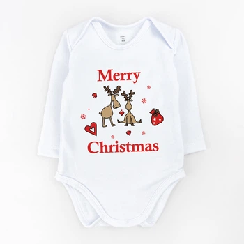 Боди-лодочка для младенцев с длинным рукавом christmas reindeer двунитка с начесом Dexter`s 62 см белый