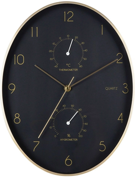 Настінний годинник Vilde 569934 з термометром гігрометром Чорний Золотий 27 x 34.5 см (8720573546775)