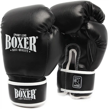 Перчатки боксерские Boxer 10 oz кожвинил 0.6 мм Черные (2024-02BLK)