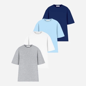 Набор футболок хлопковых длинных мужских Ray Oversize U0104M-4PACK2 S/M 4 шт Серый меланж/Белый/Голубой/Синий (RAY2000000038421)