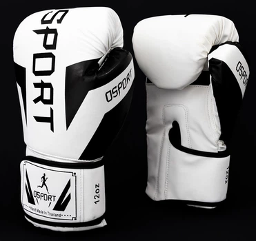 Перчатки боксерские для бокса 10 унций на липучке OSPORT кожа PU (BO-5698) Белый