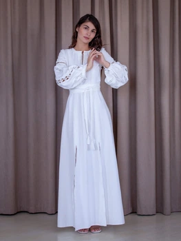 Кружевное вечернее длинное платье с вышивкой FashionYouWant XL белый 43372523
