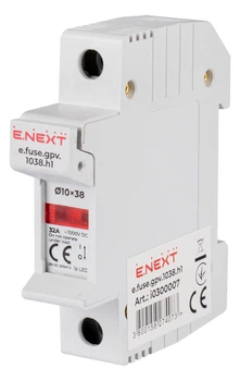 Держатель предохранителя 1P 32A gPV 10x38мм 1000V DC для солнечных панелей (PV систем) [i0300007] E.NEXT e.fuse.gpv.1038.h1