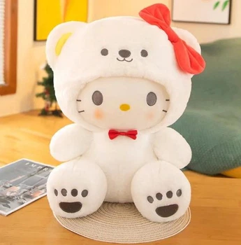 Мягкая игрушка Hello Kitty Хелло Китти в костюме мишки красный бант 35 см