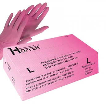 Перчатки нитриловые Hoffen без пудры размер L 100 шт Розовые (Арт 47)