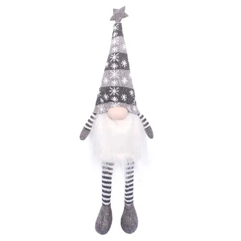 Игрушка гном Lesko N2 Gray 20 см новогодняя для праздничного декора с LED подсветкой