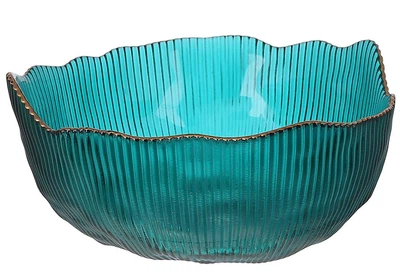 Салатник скляний Fleur бірюзово - зелений із золотим обідком D20*9см 992-035