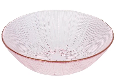 Салатник скляний Fleur D16.5*5см рожевий із золотим обідком 992-181