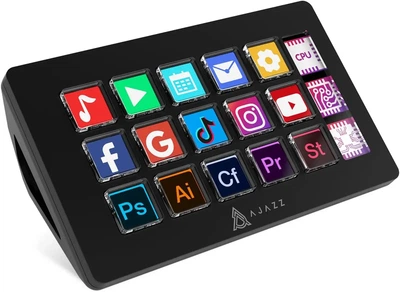 Мини-клавиатура консольная панель AJAZZ AKP153 Stream Controller, Studio Deck, 15 макропрограммированных клавиш, действия в программах и SoftwarSe, таких как OBS, Twitch, YouTube и т.д., для потоковой передачи, игр, работы с Mac и ПК, Black