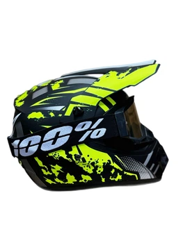 Мотошолом ендуро кросовий Helmet Green + окуляри Profi Black прозоре скло