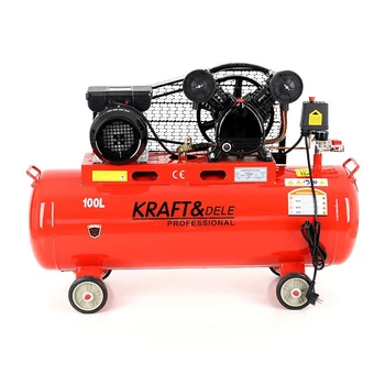 Промышленный воздушный масляный компрессор 100 л 230 В 2,8 кВт Kraft&Dele KD402 двухпоршневой 8 бар на колесах