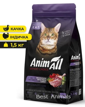 Сухий корм для котів AnimAll Анімал з качкою та свіжою індичкою 1,5 кг (5902706511659)