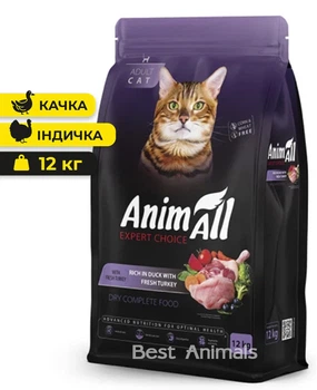 Сухий корм для котів AnimAll Анімал з качкою та свіжою індичкою 12 кг (5902706511642)