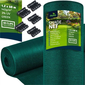 Тіньова сітка Plonos 1.2 x 50 м + 50 затискачів Зелена (454111)