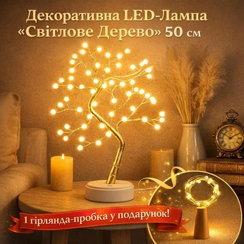 Настольная LED-лампа Ночник Дерево Бонсай "Бусины" с Теплым Светом на 36 LED Диода USB + 1 гирлянда "Пробка" в подарок (TREE36BON)