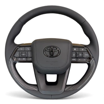 Кермо для Toyota Land Cruiser 200, Prado 150. Без підігріву. В стилі LC300. Сіре дерево. Подушка зі шкіри - чорний логотип. В зборі.