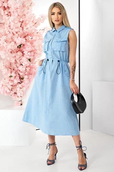 Жіноча сукня прямого крою з кишенями та паском LadyLike 50 Блакитний (ll2228050069442)