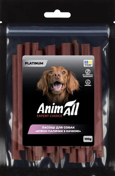 Ласощі для собак AnimAll Platinum М'ясні палички з качкою 100 г (4820224504094)