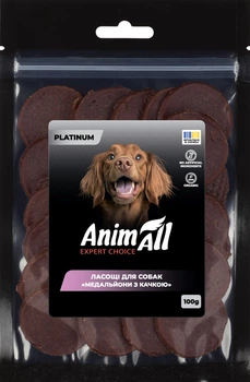 Ласощі для собак AnimAll Platinum Медальйони з качкою 100 г (4820224504216)
