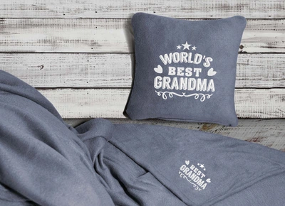 Набір плед та подушка "World's Best grandma" 150×145 см, 30×30 см Сірий (М06)