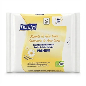 Вологий туалетний папір Floralys Premium Camomille & Aloe Vera м'який 70 шт.