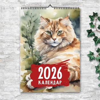 Календар настінний перекидний Коты акварель 13 аркушів ENTERSTORE 42х29.7 см (ART 250198)