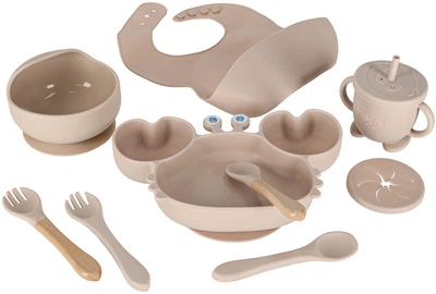 Набір посуду для дітей Kik силіконовий краб бежевий 9 шт (5903039767973)