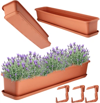 Zestaw donica balkonowa Kadax Evron 83 x 17.9 x 13.4 cm + Ucwyty Terrakota 3 szt (K8378)