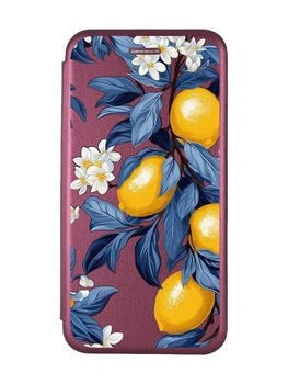 Чехол-книжка бордовый с рисунком на Xiaomi Redmi Note 12 Лимонное дерево (принт 417)