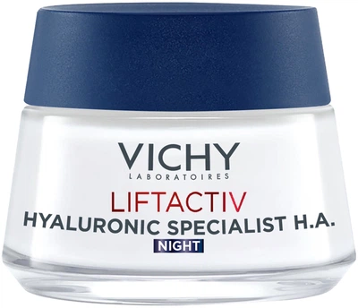 Нічний розгладжувальний крем Vichy Liftactiv Hyaluronic Specialist H.A. з гіалуроновою кислотою для корекції зморшок шкіри обличчя 50 мл (3337871322502)
