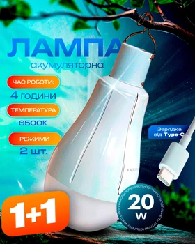 Лампочка на акумуляторі світлодіодна LED лампа аварійна 3 режими роботи автономна 20Вт 2ШТ BRS White