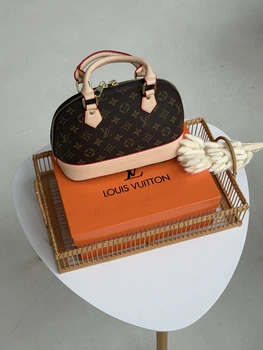 Женская сумка Louis Vuitton Alma BB коричневый + молочный через плече Луи Виттон Альма MDR