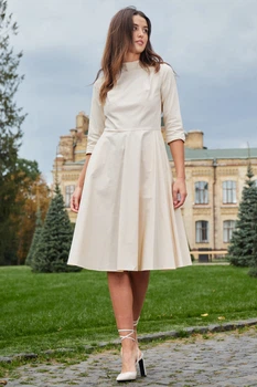 Жіноча сукня міді з горловиною та кишенями LadyLike 44 Молочний (ll2205120011389)