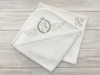 Махровая именная крыжма для крещения Гарри 100х100 см белая
