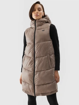 Теплий жилет подовжений жіночий 4F Vest F074 4FAW23TVESF074-82S S Коричневий (5904698481019)