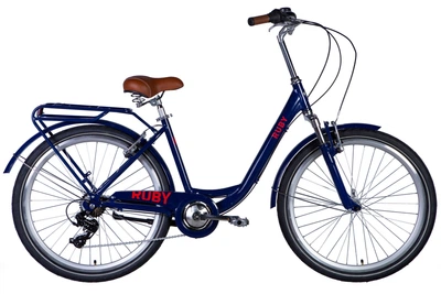 Велосипед городской алюминиевый 26 дюймов Dorozhnik Ruby AM Vbr 2024 с багажником, рама 17" (Темно-синий)