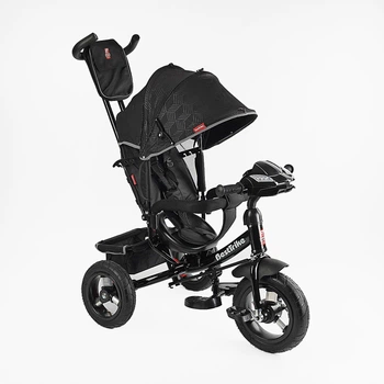 Детский трехколесный велосипед Best Trike 3390 надувные/фара, с USB, пультом, родительской ручкой (Черный)
